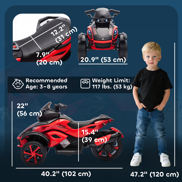12V mountain bike with suspension wheels, soft start, LED lights, music, red