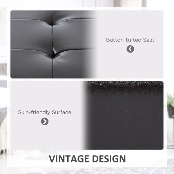 Banc à chaussures capitonné en cuir synthétique avec coffre de rangement, marron