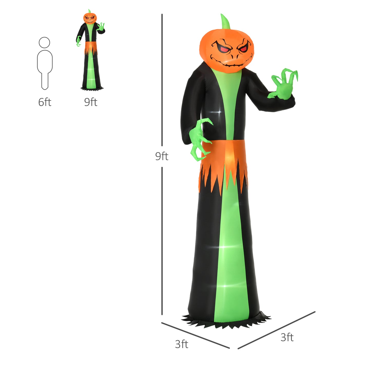 Décoration gonflable d'Halloween 2,7 m Tête de citrouille fantôme, Affichage LED