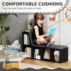 Bibliothèque avec 5 compartiments et coin lecture rembourré, noir vieilli