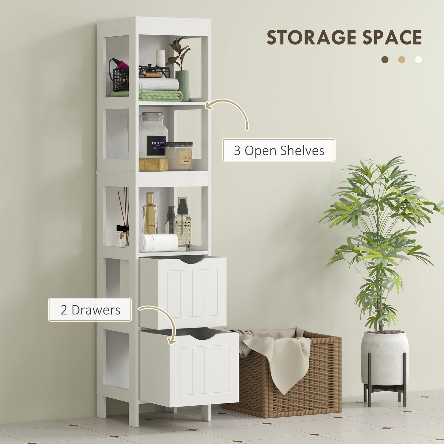 Meuble de rangement étroit pour salle de bain, blanc