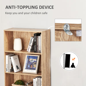 Bibliothèque à 5 niveaux avec tablettes réglables, bois naturel