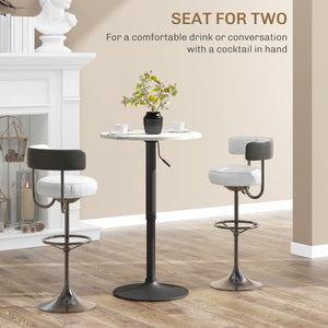 Adjustable Bar Table for 2 People Round with Steel Base for Home Bar, White Marble
