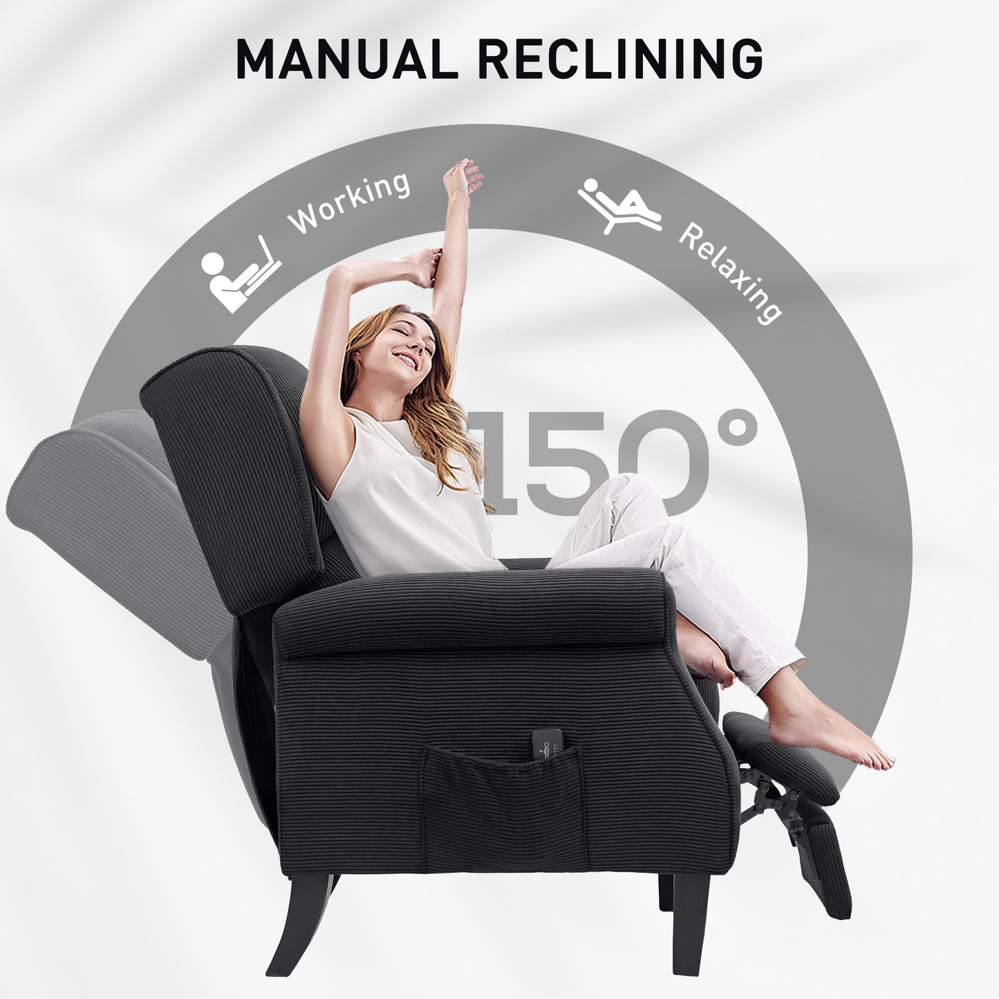 Fauteuil de massage par vibrations pour salon, avec repose-pieds extensible, télécommande, poche, noir