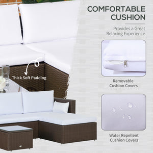 3 Piece Rattan Sofa Set with Coffee Table, Cushions and Pillows