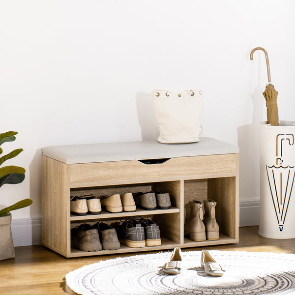 Banc à chaussures avec coussin rembourré, couleur naturelle
