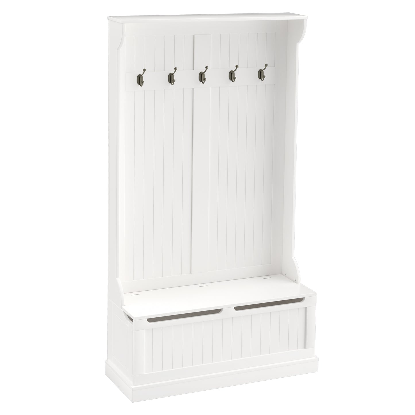 Meuble d'entrée 3 en 1 avec porte-manteau, rangement à chaussures et banquette, crochets , blanc