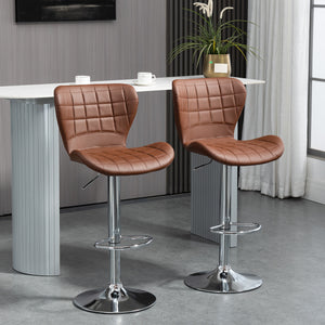 Set of 2 Adjustable Height Swivel Bar Stools with Footrest, Brown