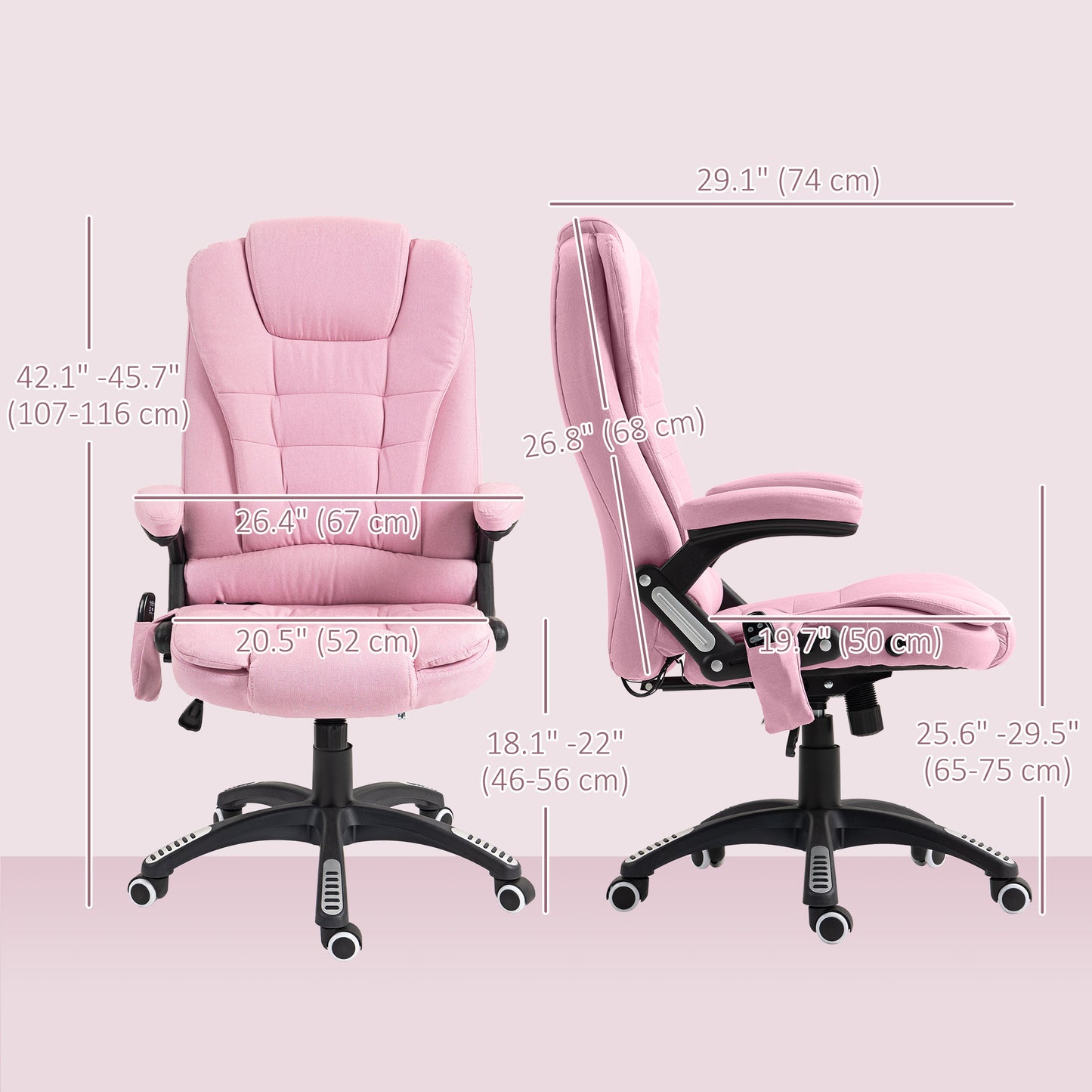 Office Chair with 6 Vibrating Massage Points, High Back, Reclining, Swivel Casters, Pink