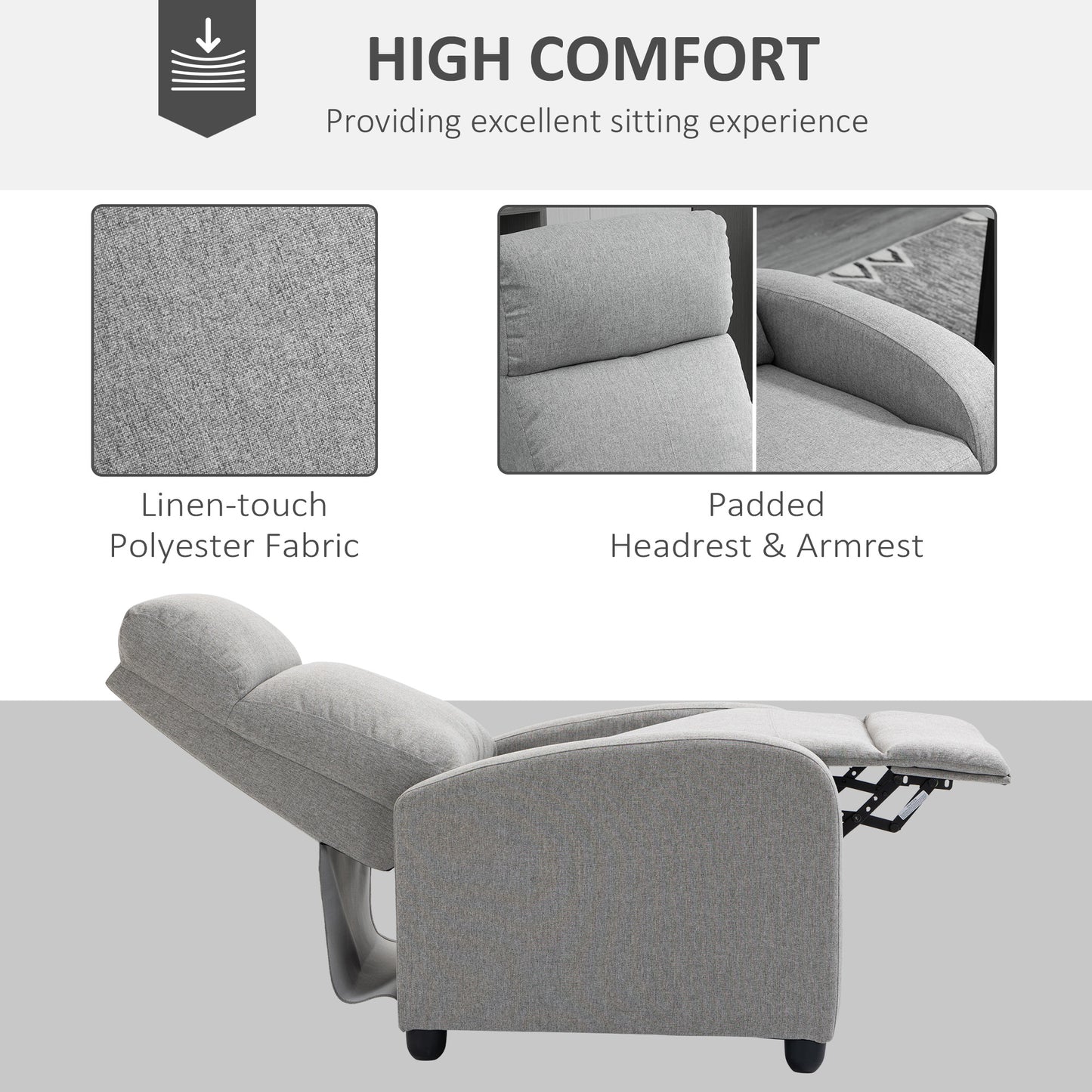 Fauteuil inclinable manuel en tissu pour home cinéma maison, gris clair