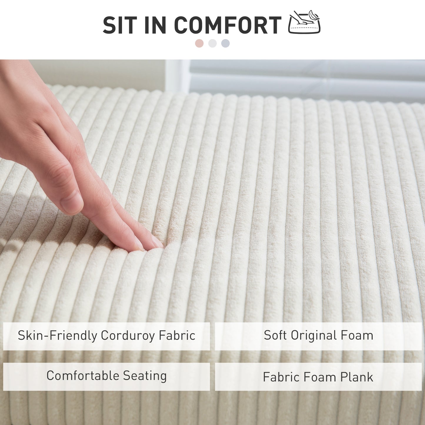 HOMCOM 44 Inch Pouf with Storage, Lid, Legs, Corduroy End of Bed Bench for Living Room, Bedroom, Entryway, Beige
