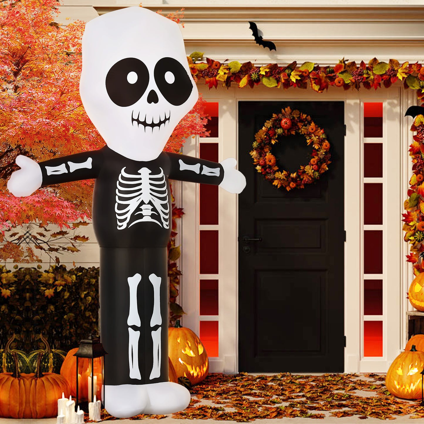 Décoration gonflable fantôme squelette Halloween 3 m, éclairage LED
