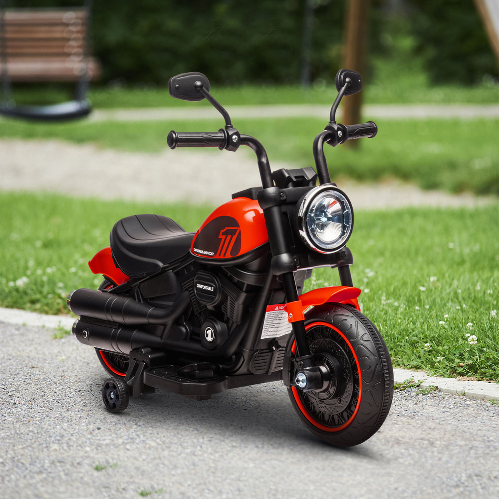 6V motorcycle with training wheels, red