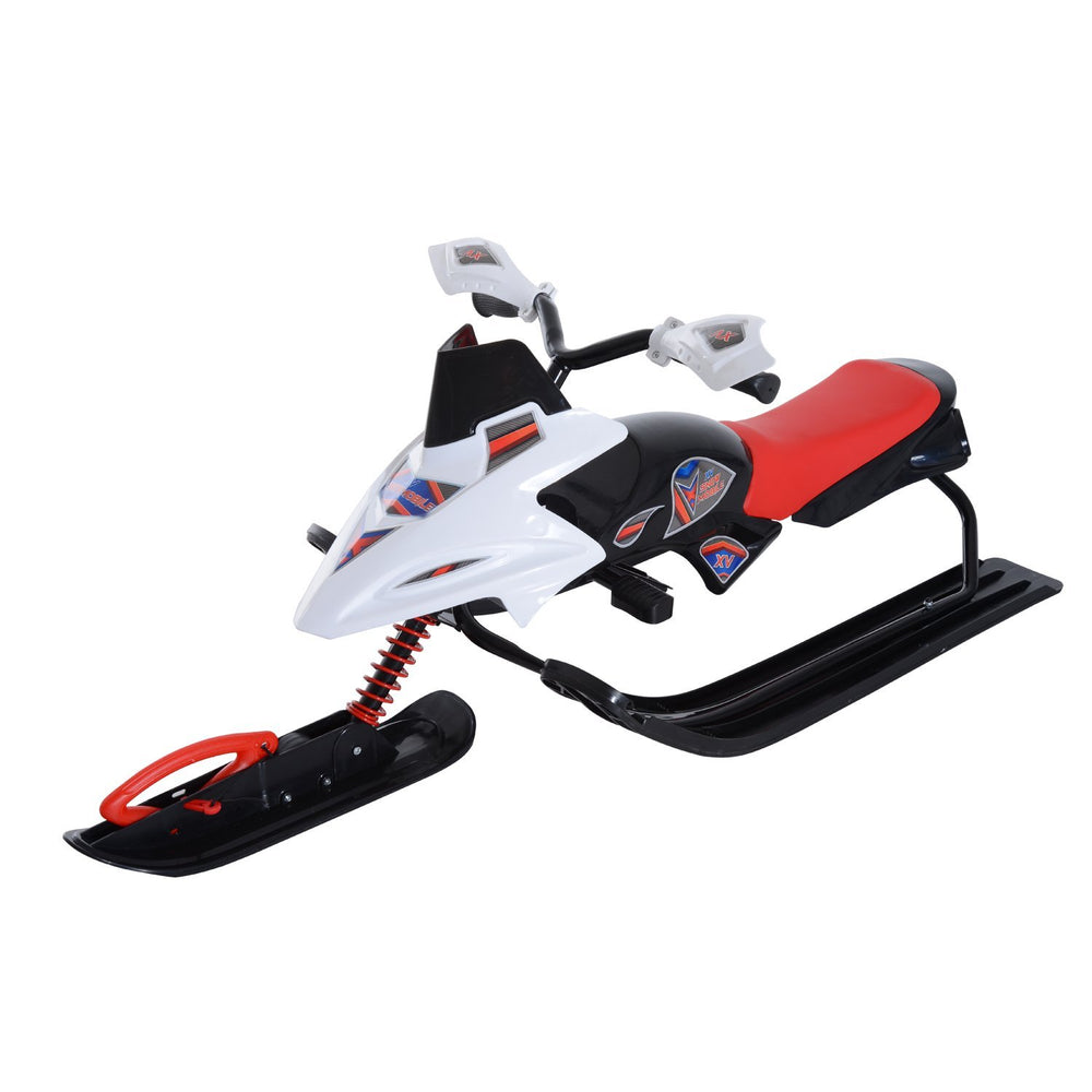 Luge avec siège en caoutchouc rembourré, poignée pare-vent et pédale antidérapante, blanc et rouge