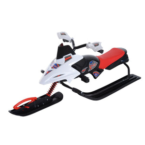 Luge avec siège en caoutchouc rembourré, poignée pare-vent et pédale antidérapante, blanc et rouge