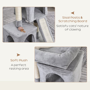 Plush Cat Tree with Sisal Scratching Post, Scratching Board, Perch, Light Grey