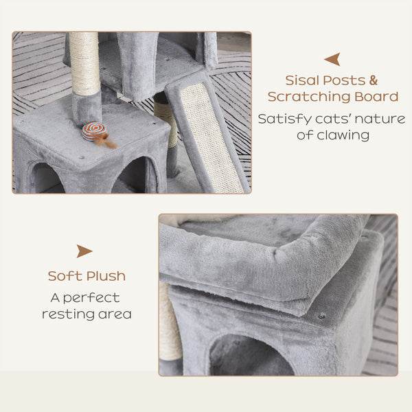 Plush Cat Tree with Sisal Scratching Post, Scratching Board, Perch, Light Grey