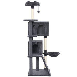 Arbre à chat de 160 cm avec griffoirs, cabanes, perchoirs moelleux, hamac, échelle, gris foncé