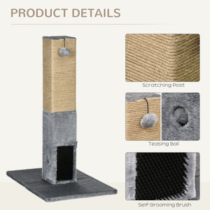 79cm High Cat Tree with Hanging Balls, Grooming Brushes and Stable Base, Grey