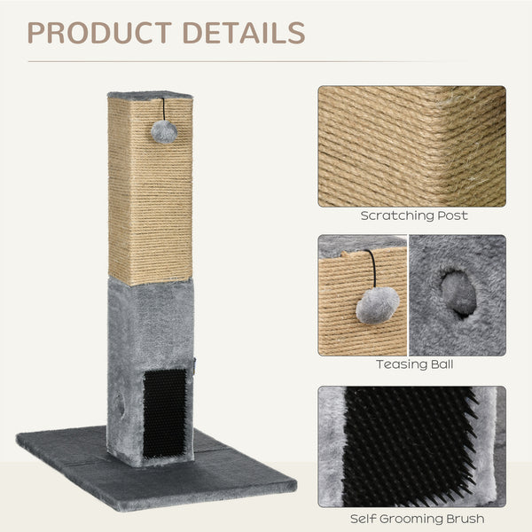 79cm High Cat Tree with Hanging Balls, Grooming Brushes and Stable Base, Grey