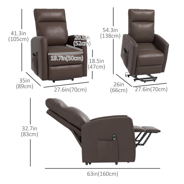 Fauteuil inclinable releveur électrique avec télécommande et poche latérale, marron