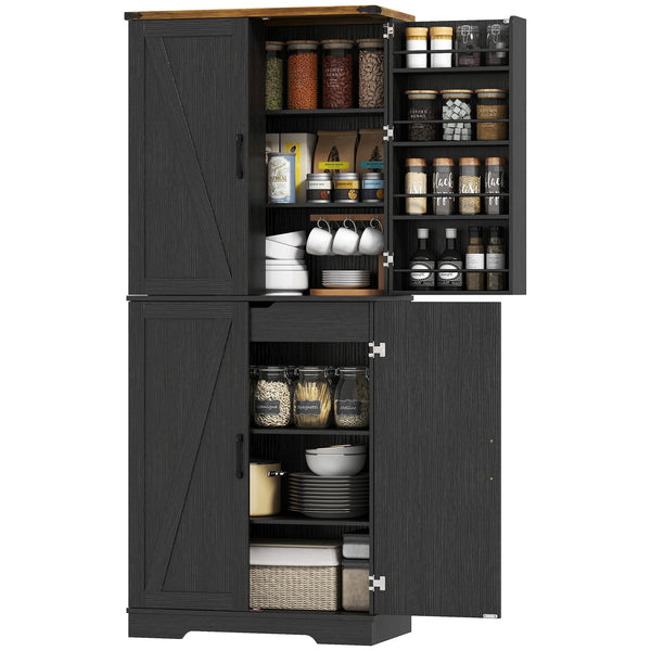 Meuble de rangement style campagnard avec 4 portes et étagère réglable, noir