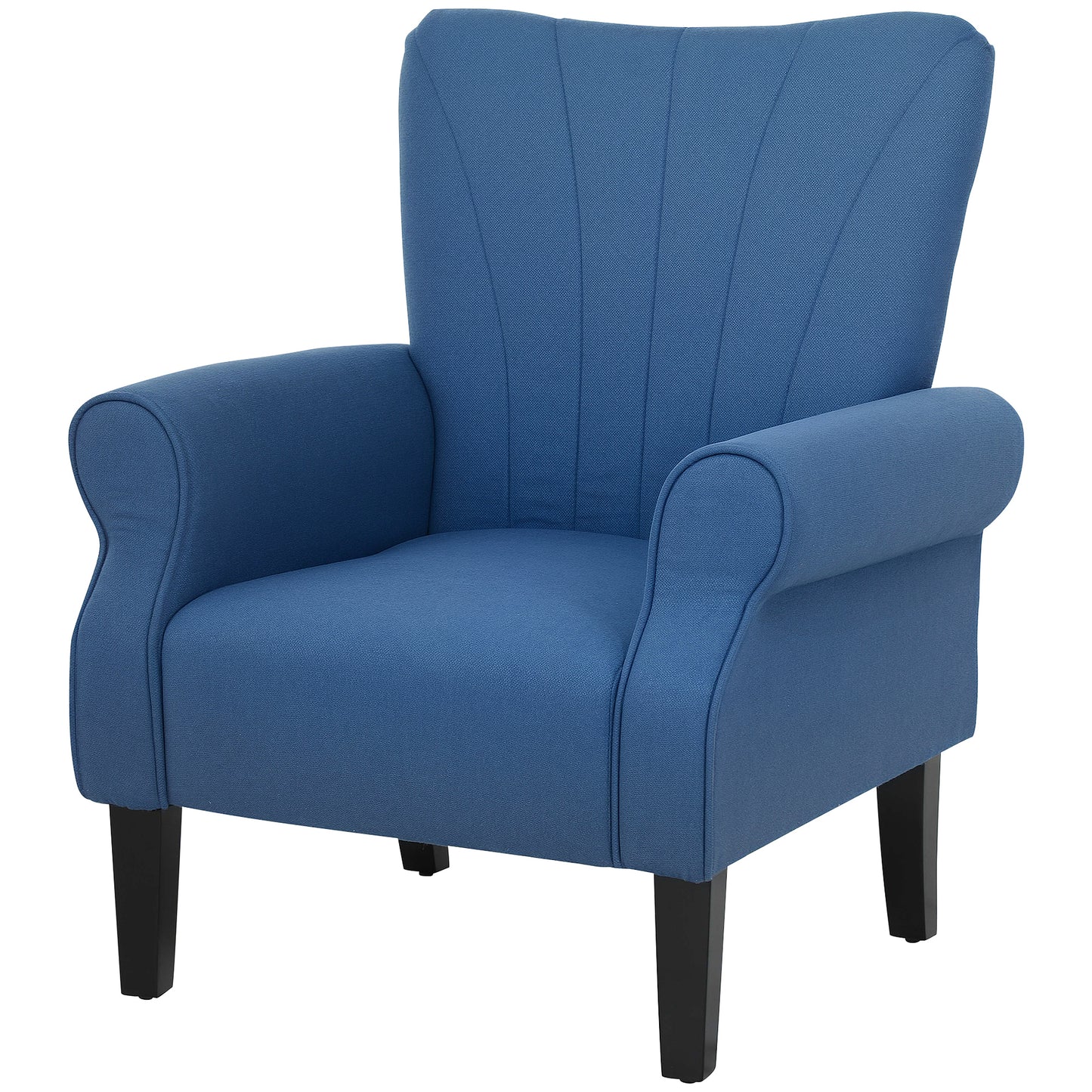 Fauteuil d'appoint moderne en tissu HOMCOM avec pieds en bois pour salon, chambre et bureau, bleu foncé