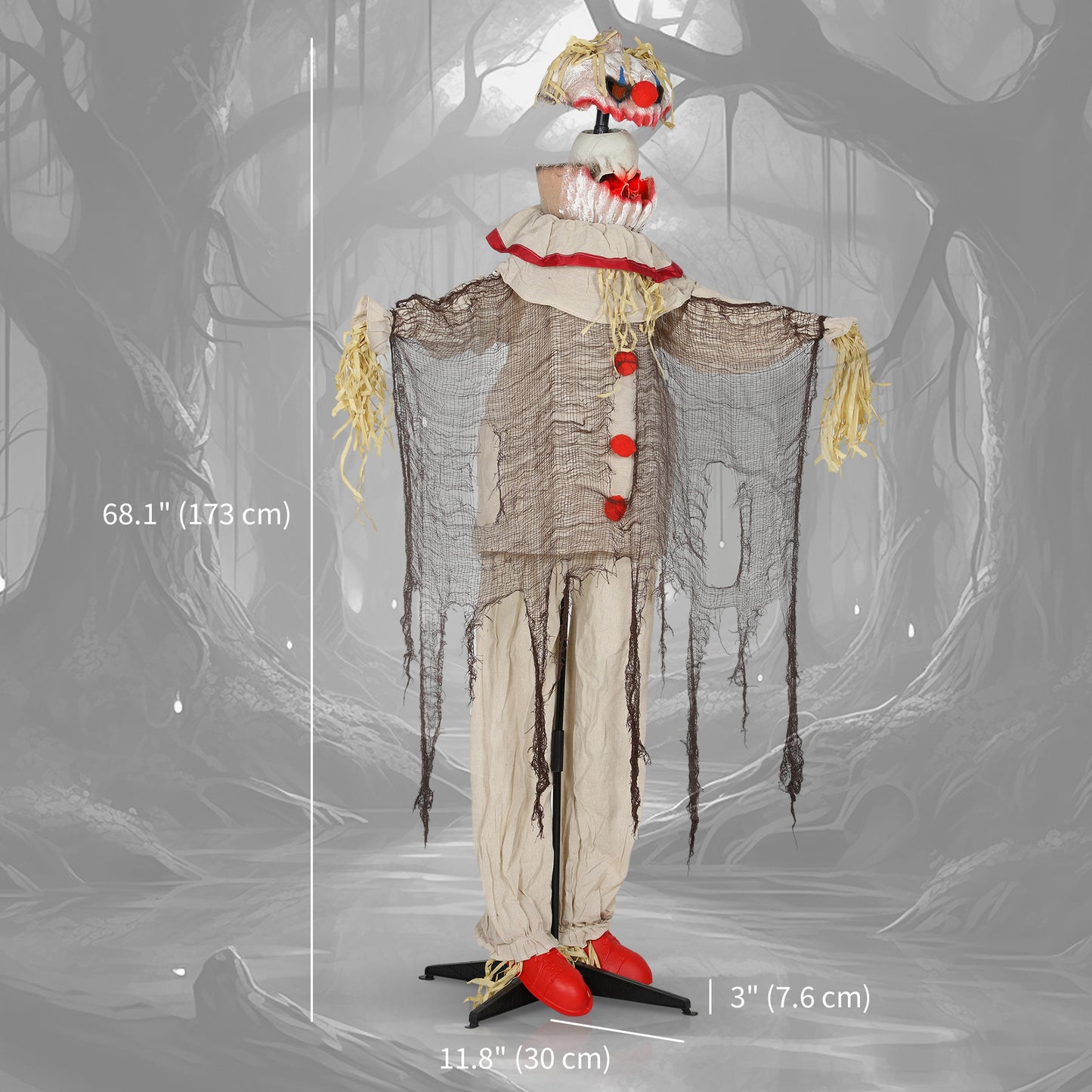 Clown citrouille animé grandeur nature avec yeux LED lumineux, fonctionne sur piles, accessoire de fête d'intérieur
