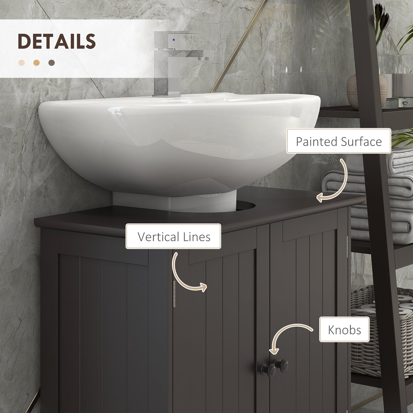 Meuble sous lavabo avec 2 portes et étagère, couleur café