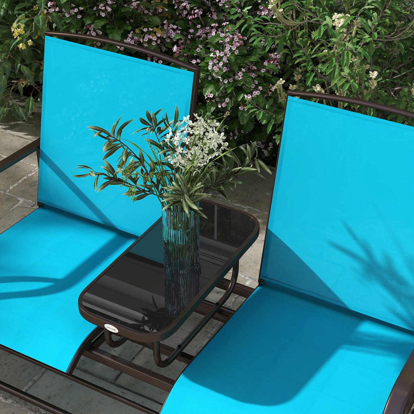 Fauteuil à bascule pour 2 personnes, banc de jardin, bleu