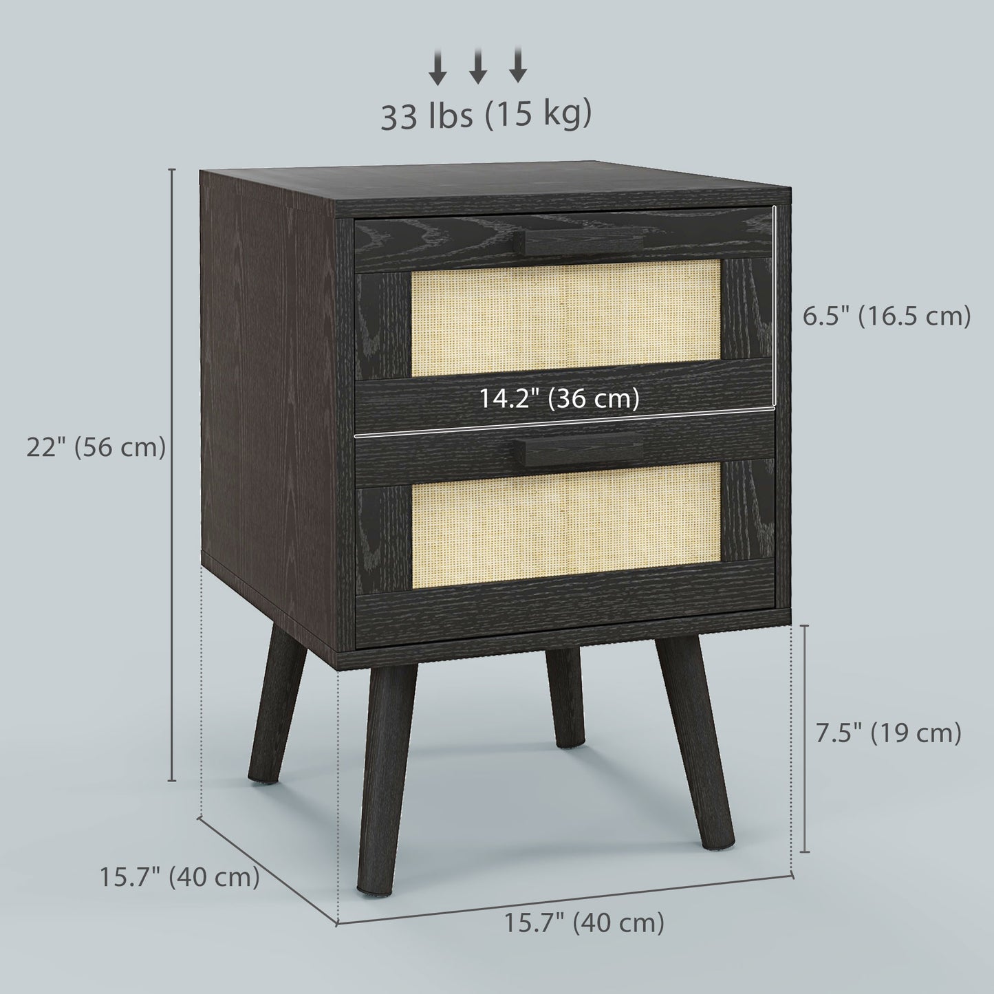 Set of 2 bohemian bedside tables with 2 drawers, black