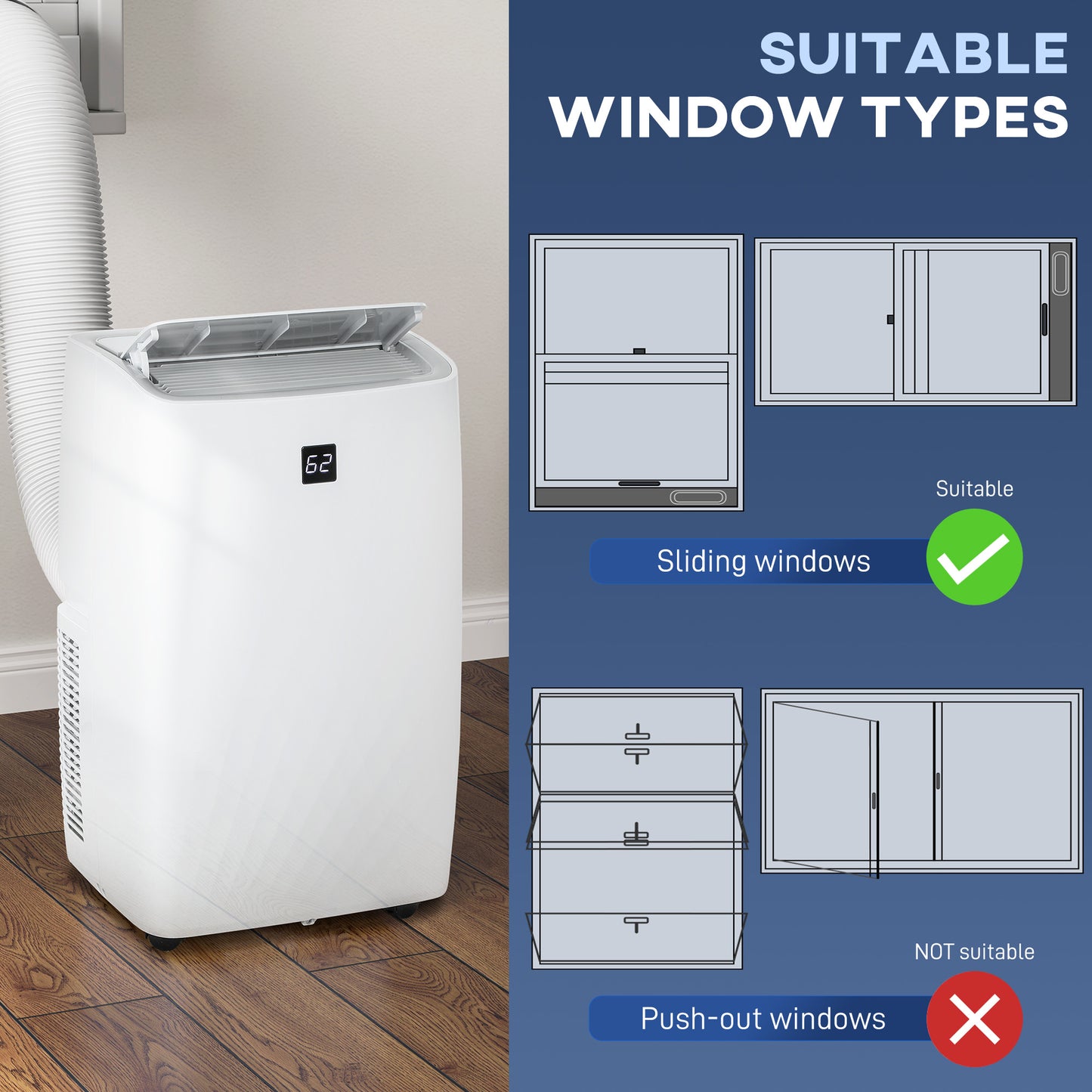 Climatiseur portatif 12 000 BTU, climatisation avec refroidissement, déshumidificateur, ventilateur