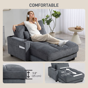 Canapé de lecture grand format en velours côtelé, avec 2 porte-gobelets, gris foncé