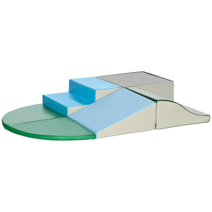 Aire de jeux souple 6 pièces pour grimper, ramper et glisser, bleu/vert