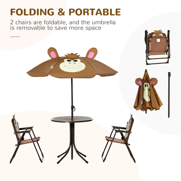 Ensemble table et chaises de pique-nique pliantes avec parasol amovible, marron