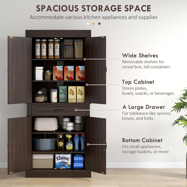 Garde-manger avec 4 portes et 2 armoires, café vieilli