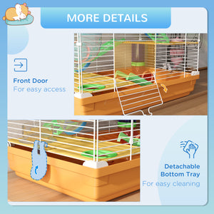 Cage pour hamster portable à 5 niveaux avec roues d'exercice, tube de jeu, bouteille d'eau, gamelle, échelle pour gerbilles, orange