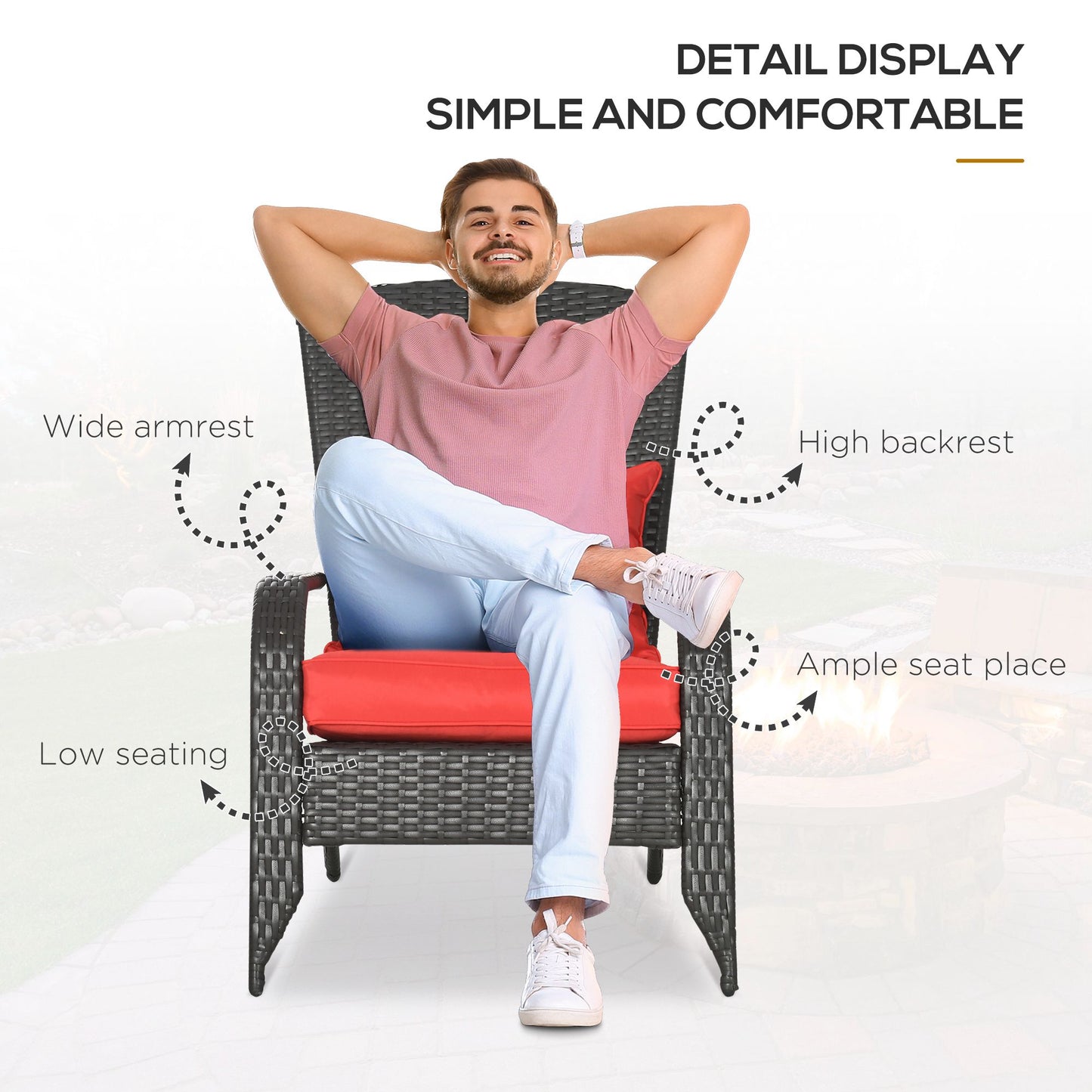 Chaise Adirondack en osier Muskoka avec coussins, rouge
