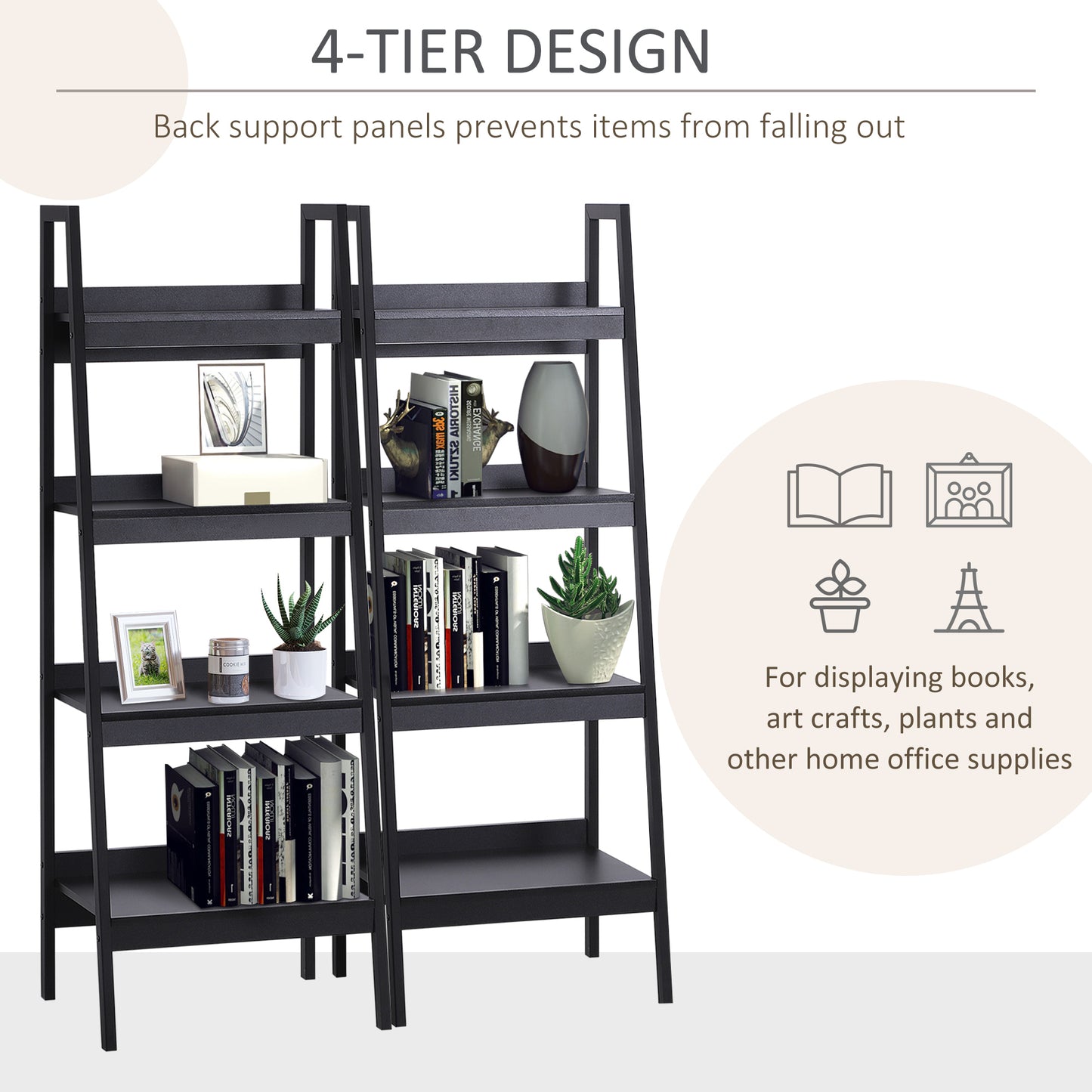 Set of 2 4-Tier Ladder Shelves, Black