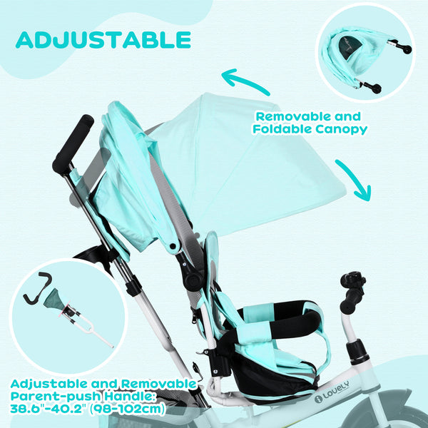 Tricycle 6 en 1 avec poignée parentale, vert