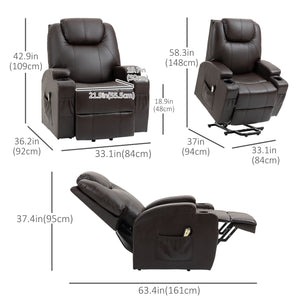 Fauteuil releveur électrique en cuir PU avec repose-pieds et porte-gobelets, marron