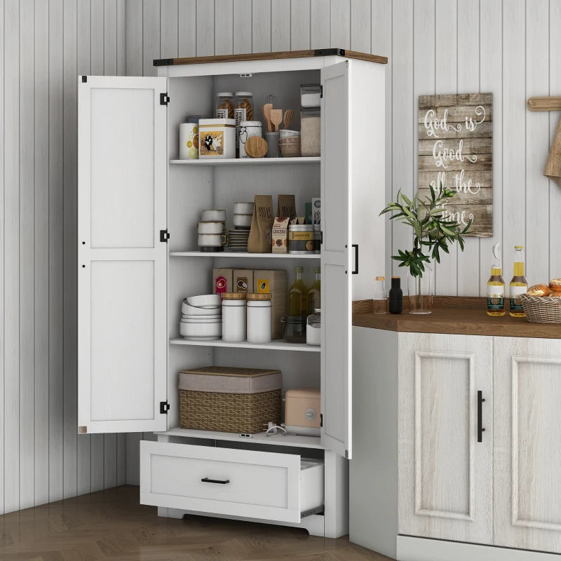 Meuble garde-manger style campagnard avec 2 portes, tiroir et étagères réglables, blanc