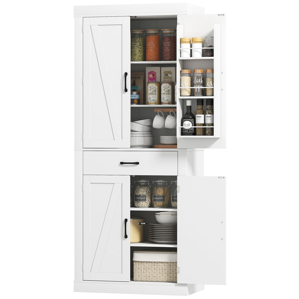 Meuble de rangement style campagnard avec 4 portes de grange, blanc
