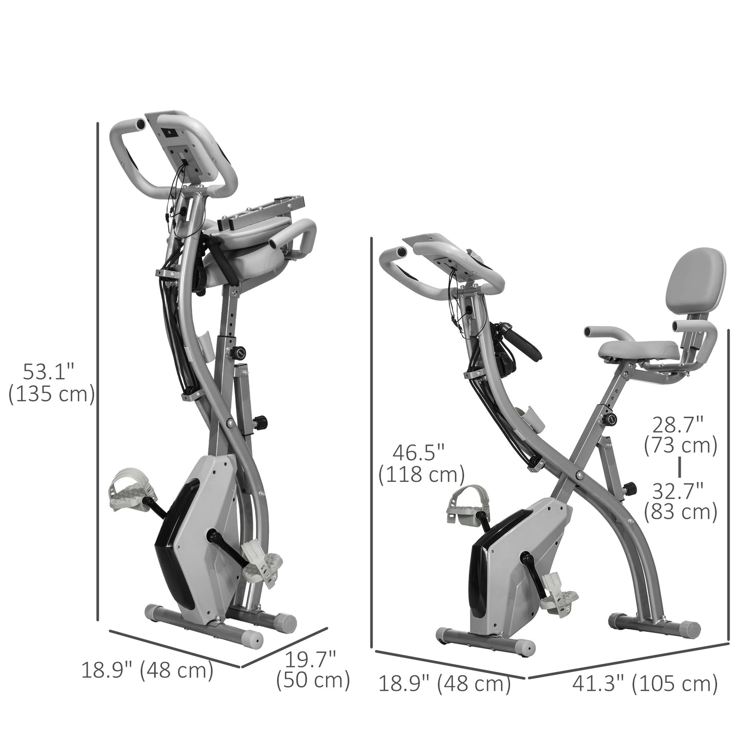 Soozier 3-in-1 Folding Bike, Foldable Stationary Bike with 8-Level Magnetic Resistance, Adjustable Seat, Grey