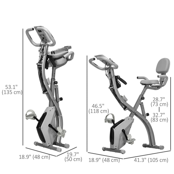3-in-1 Folding Bike with 8-Level Magnetic Resistance, Adjustable Seat, Grey