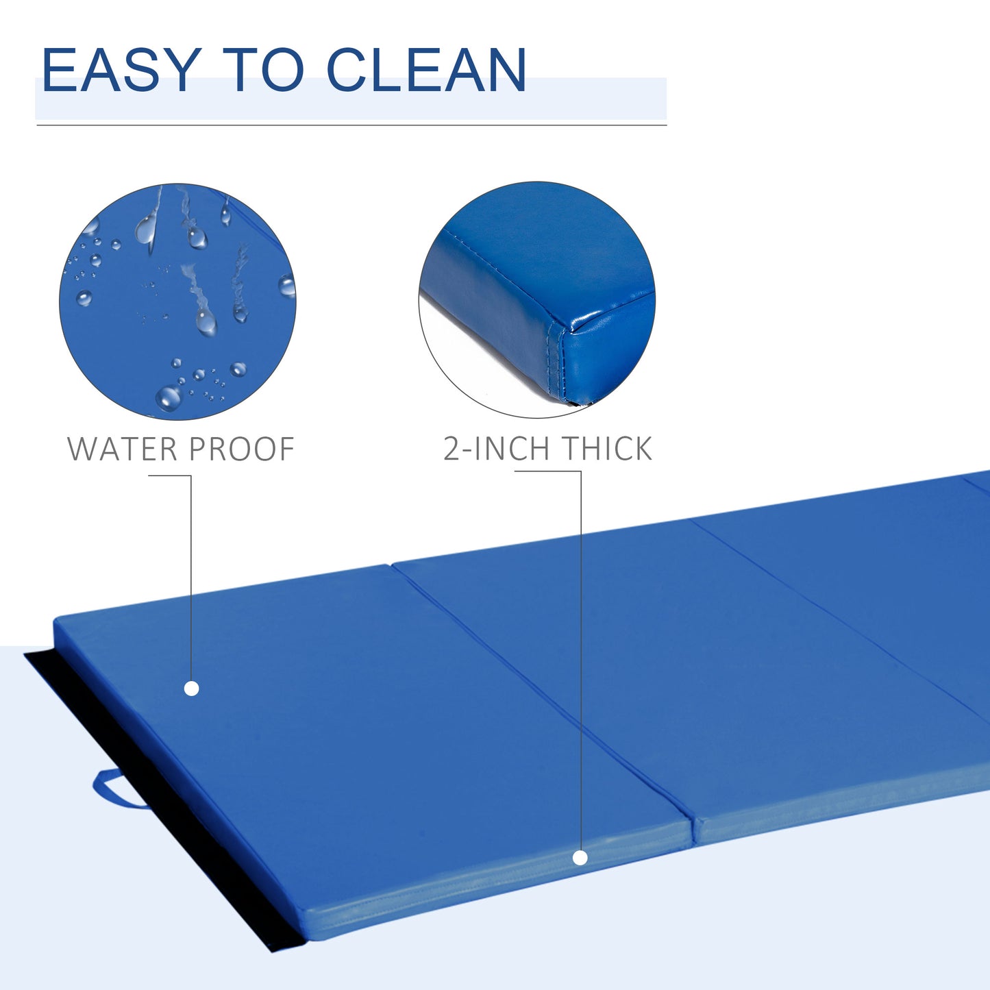 Tapis de gymnastique pliable 1,22 m x 2,42 m x 5 cm, avec poignées de transport, pour yoga, MMA, arts martiaux, étirements et exercices de base, bleu foncé