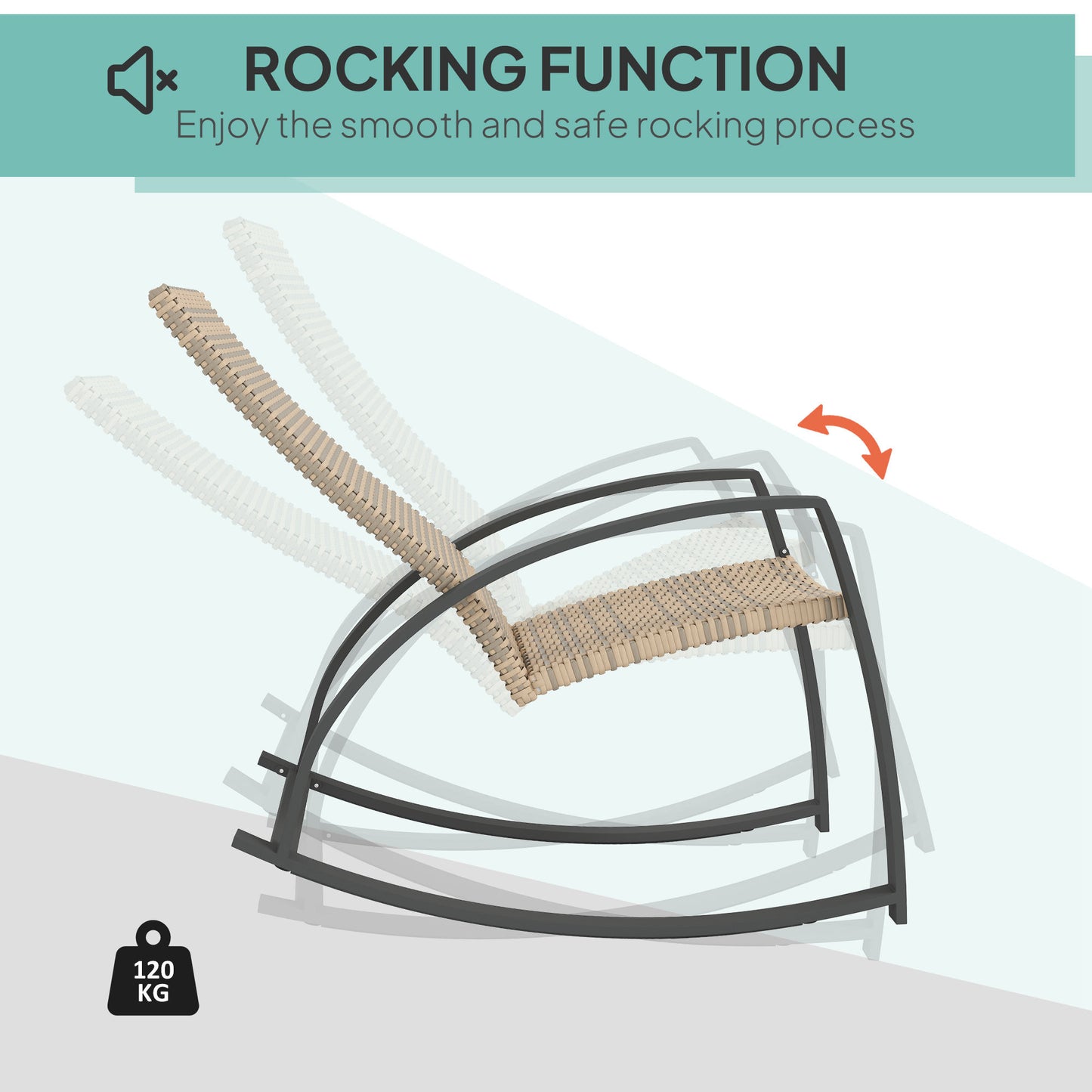 Ensemble de 2 chaises à bascule en rotin avec dossier haut et accoudoirs, kaki