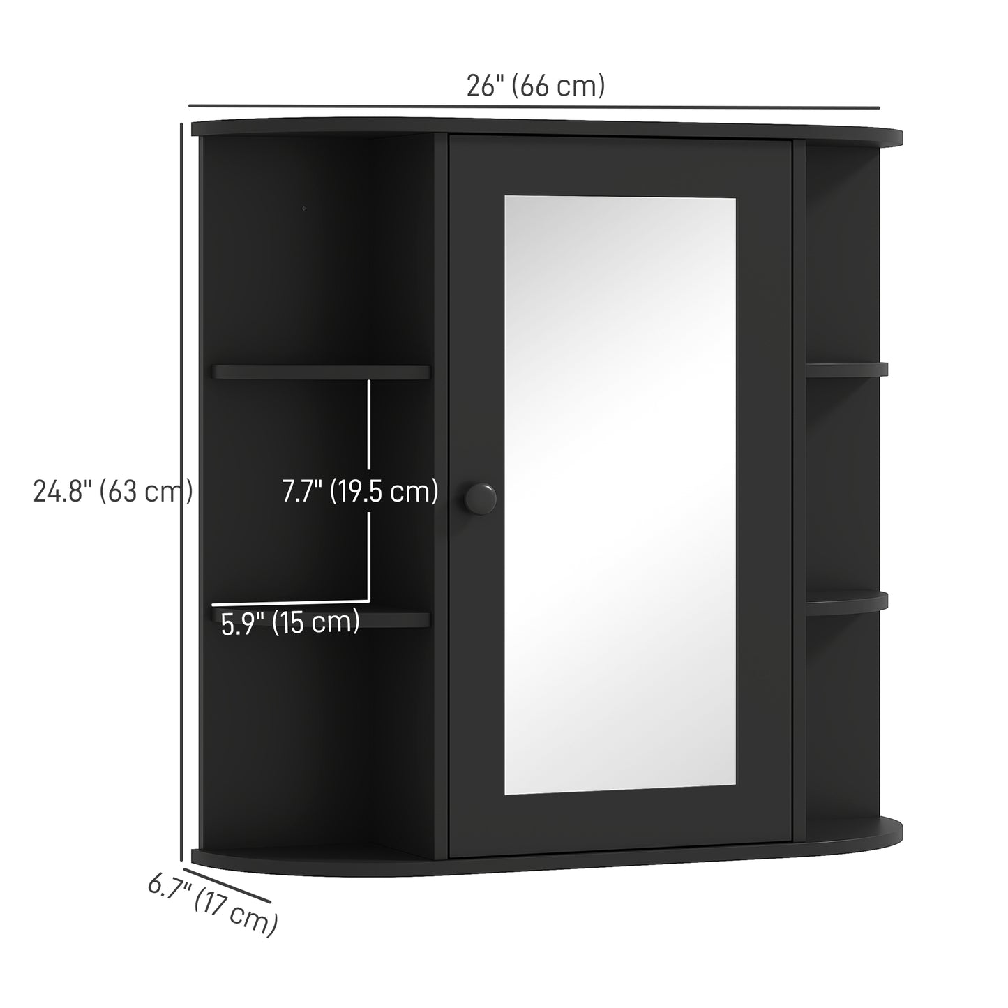 Armoire de salle de bain murale avec miroir, porte et étagères, noire