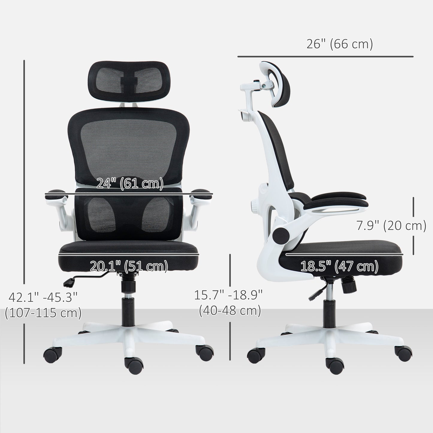 HOMCOM Ergonomic Mesh Office Chair with Flip-up Armrests, Swivel Headrest and Adjustable Lumbar Support, Black
