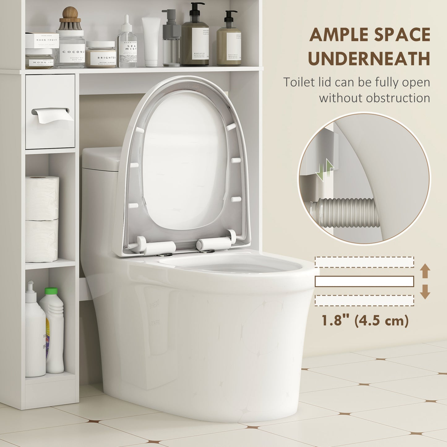 Toilet storage cabinet with adjustable shelf, paper holder, white